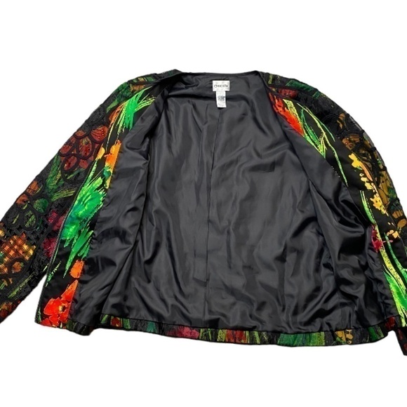 Chico's Multicolor Floral Mesh Overlay & Black Lace Appliqué Jacket - Picture 2 of 5